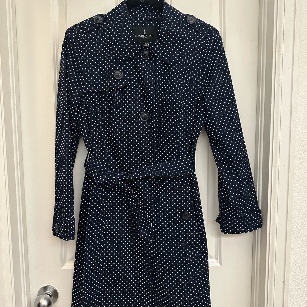 London Fog Navy Polka Dot Long Sleeve Dress